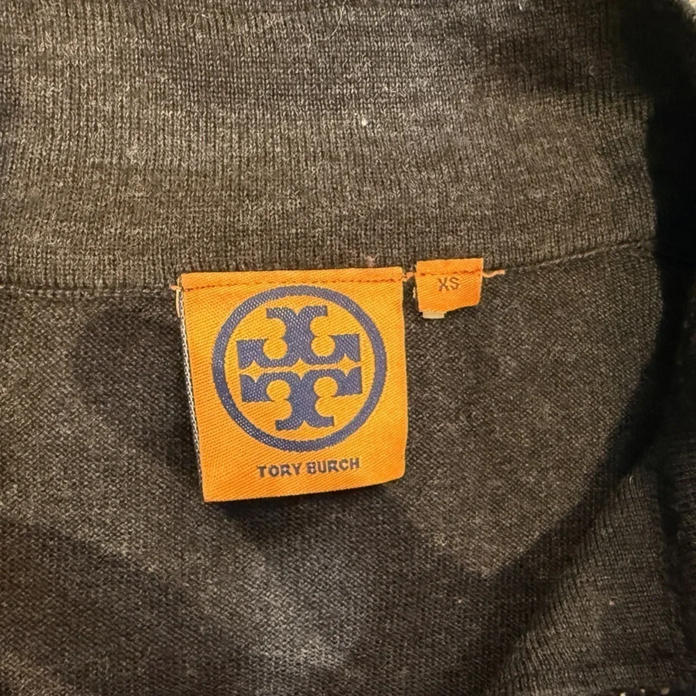 Women’s TORY BURCH 100% Merino Wool Charcoal gray embellished sweater- Size XS